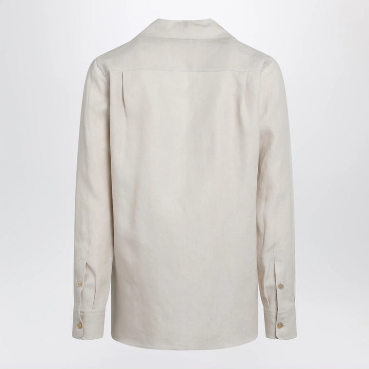 Dolce&amp;Gabbana - Long-sleeve V-neck linen shirt in pastel beige Brand Apparel &amp; Accessories > Clothing > Shirts &amp; Tops