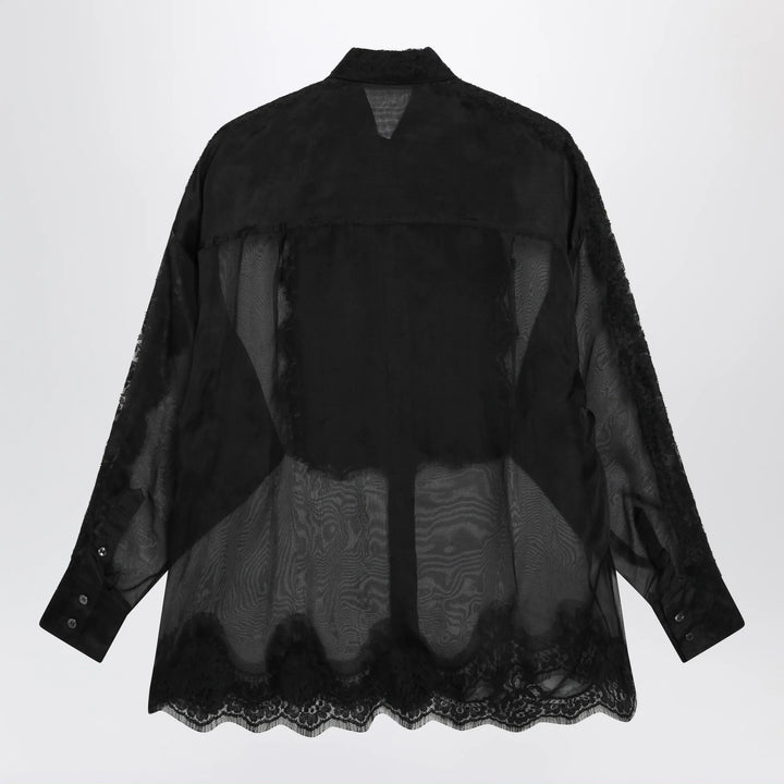 Dolce&amp;Gabbana - Organza tuxedo shirt with lace inserts in black Brand Apparel &amp; Accessories > Clothing > Shirts &amp; Tops 40  IT