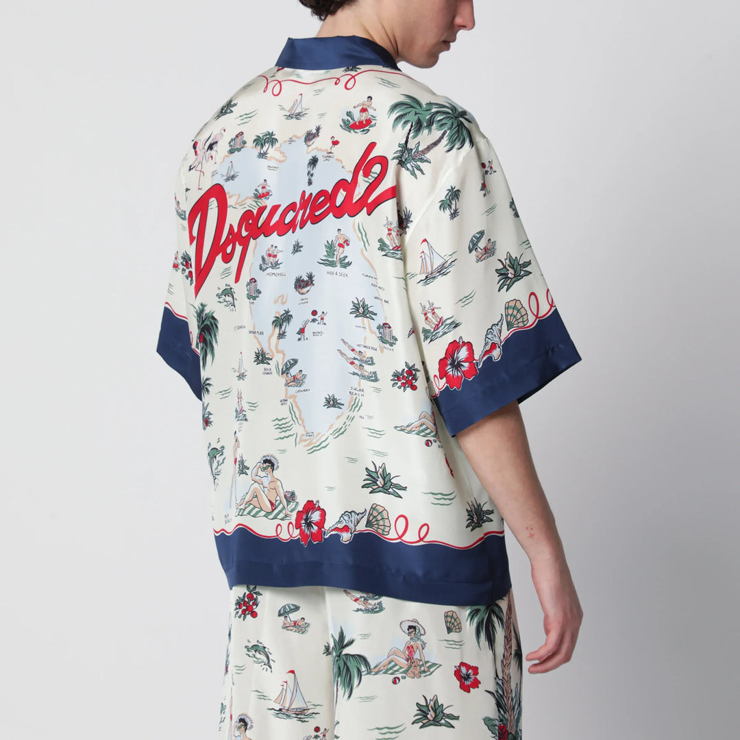Dsquared2 - Aloha Souvenir silk bowling shirt in multicolor Brand Apparel &amp; Accessories > Clothing > Shirts &amp; Tops