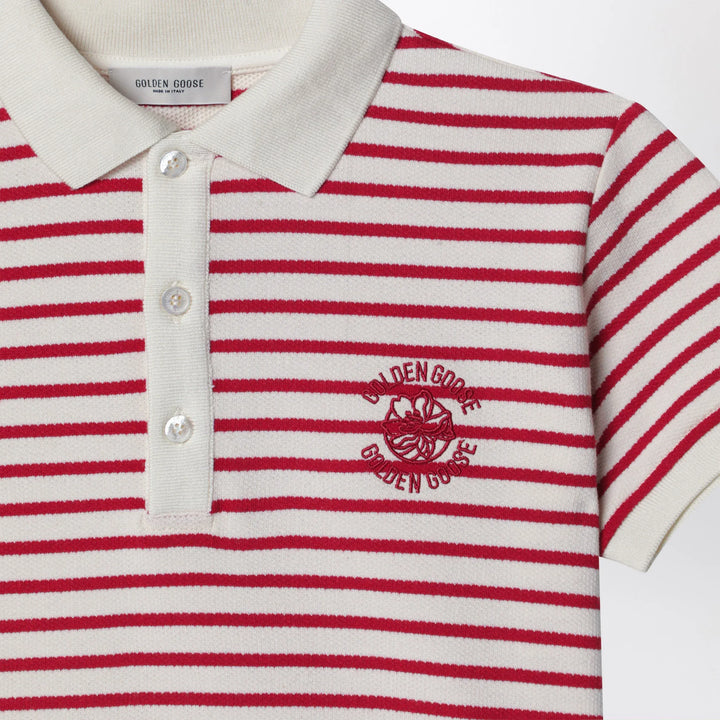 Golden Goose - White/red striped polo shirt with logo embroidery Brand Apparel &amp; Accessories > Clothing > Shirts &amp; Tops