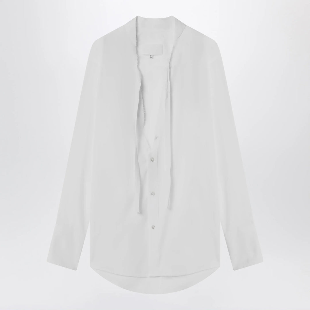Maison Margiela - Deep V-neck cotton poplin shirt in white Brand Apparel &amp; Accessories > Clothing > Shirts &amp; Tops 38  IT