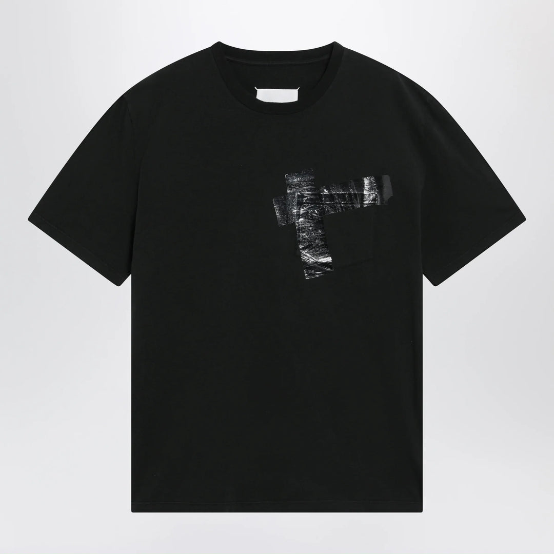 Maison Margiela - Taped cotton jersey T-shirt in black Brand Apparel &amp; Accessories > Clothing > Shirts &amp; Tops