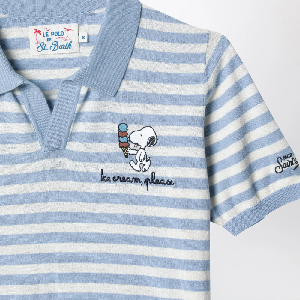 MC2 Saint Barth - White/light blue striped polo shirt with Snoopy embroidery Brand Apparel & Accessories > Clothing > Shirts & Tops