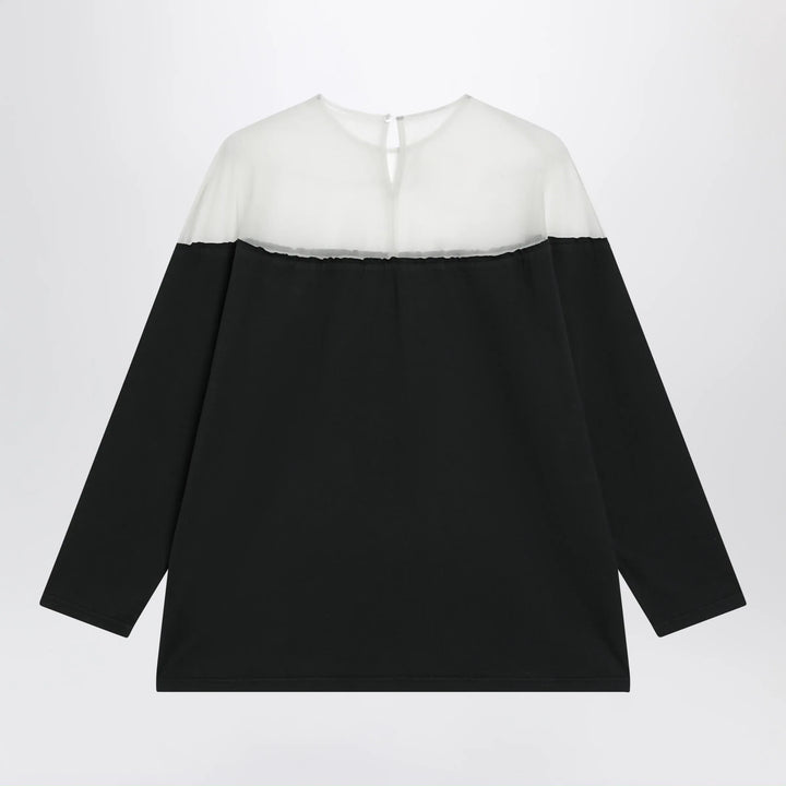 MM6 Maison Margiela - Black top with logo print and sheer insert Brand Apparel &amp; Accessories > Clothing > Shirts &amp; Tops