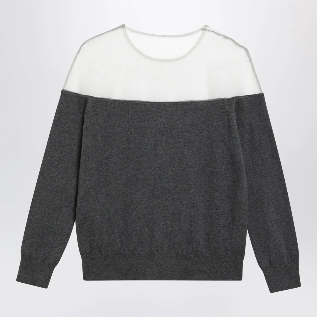 MM6 Maison Margiela - Knit cardigan with sheer yoke in cotton dark grey Brand Apparel &amp; Accessories > Clothing > Shirts &amp; Tops M