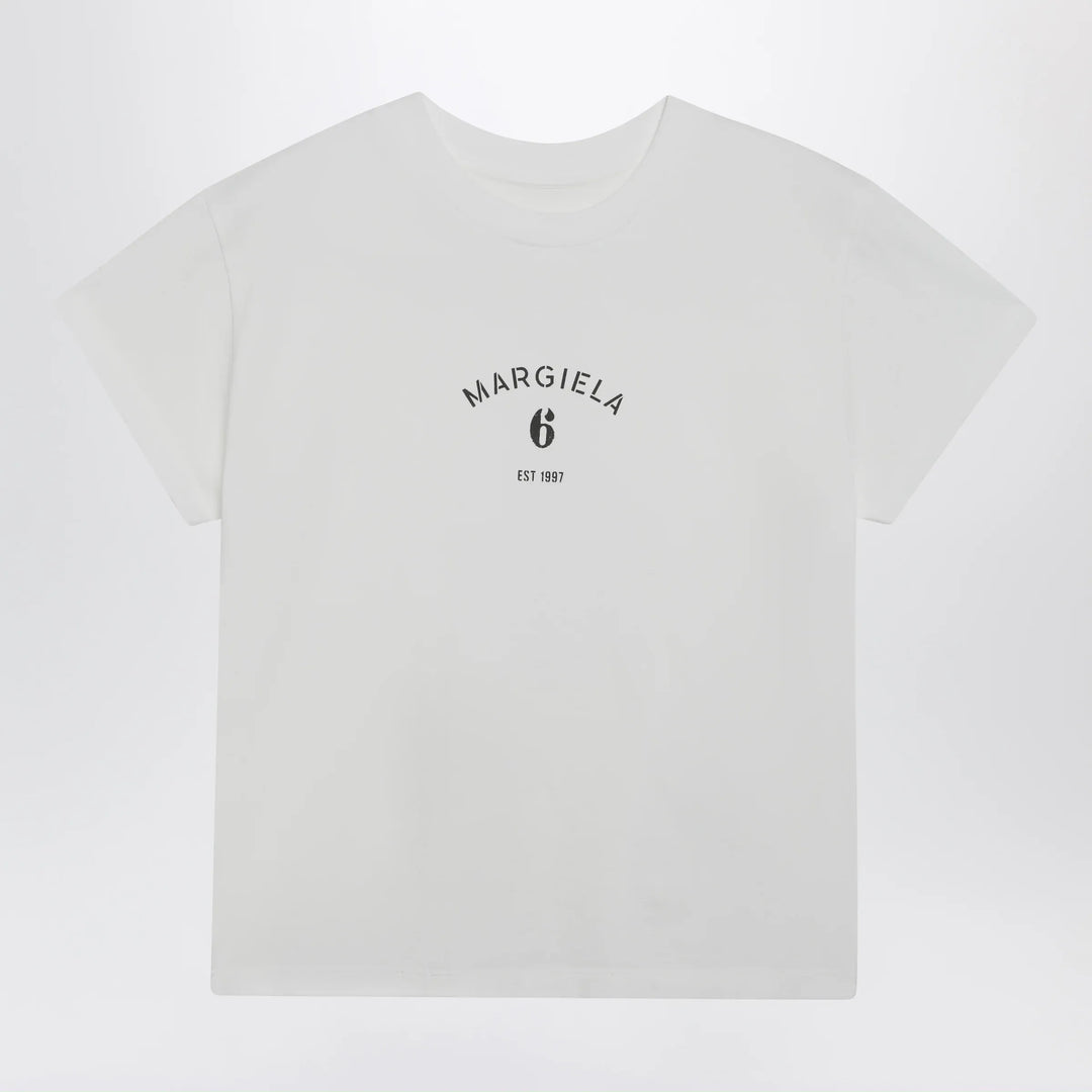 MM6 Maison Margiela - Off-white cotton jersey T-shirt with numeric embroidery Brand Apparel &amp; Accessories > Clothing > Shirts &amp; Tops