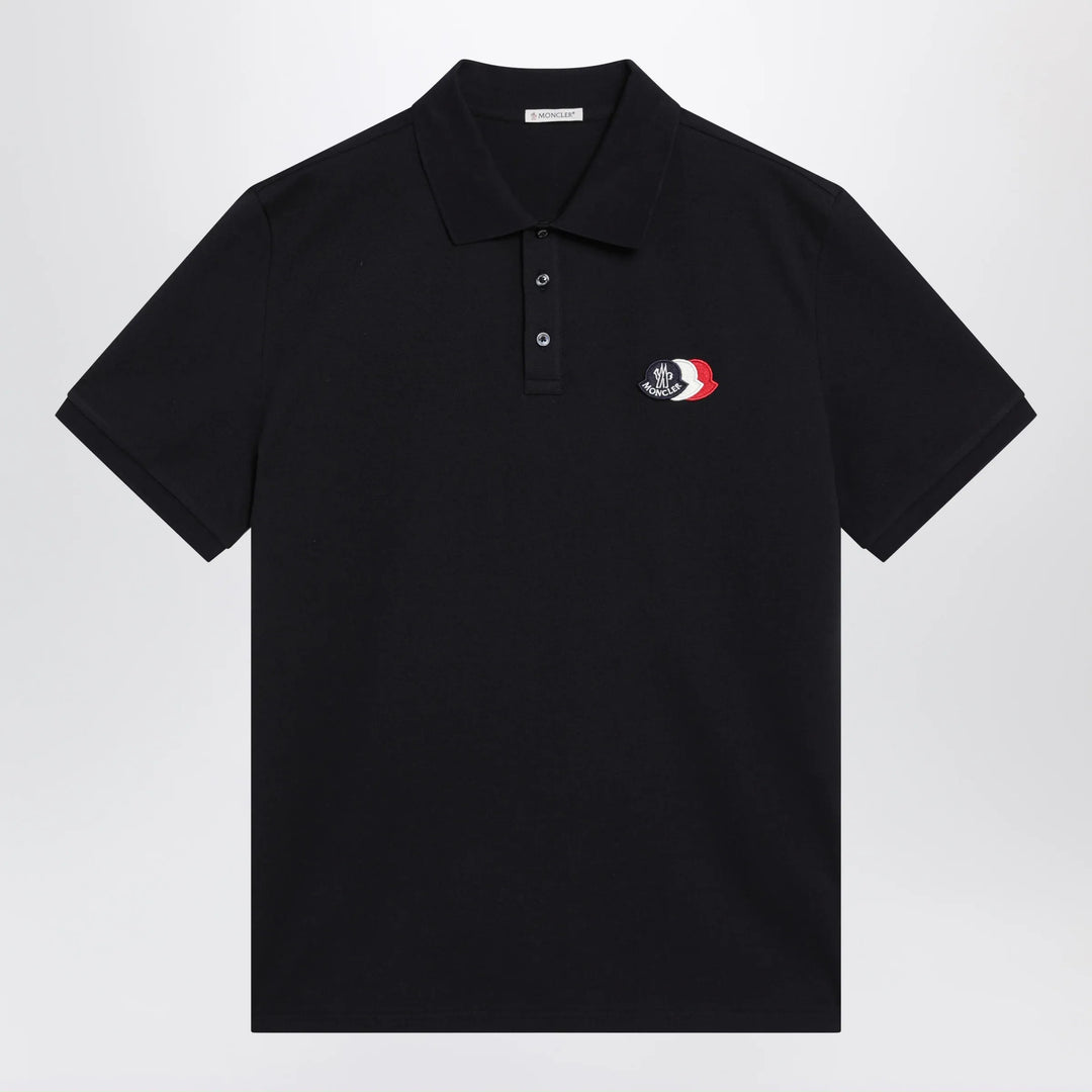 Moncler - Blue cotton polo shirt with triple crest logo patch Brand Apparel &amp; Accessories > Clothing > Shirts &amp; Tops S