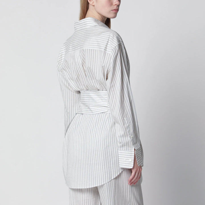 Róhe - Silk striped shirt with belt Brand Apparel &amp; Accessories > Clothing > Shirts &amp; Tops