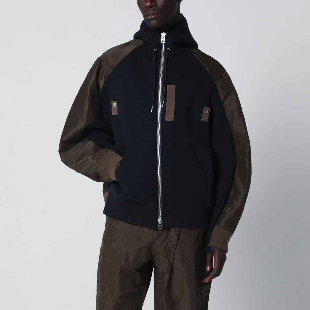Sacai - Navy/kakhi cotton-blend hoodie Brand Apparel &amp; Accessories > Clothing > Shirts &amp; Tops 3