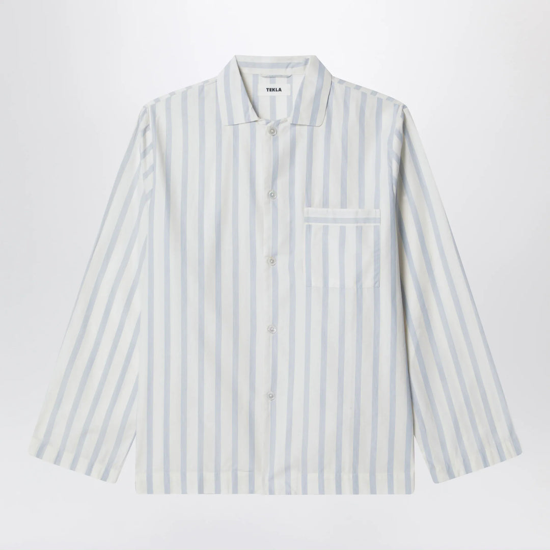 Tekla - White pajama shirt with light blue stripes Brand Apparel &amp; Accessories > Clothing > Shirts &amp; Tops S