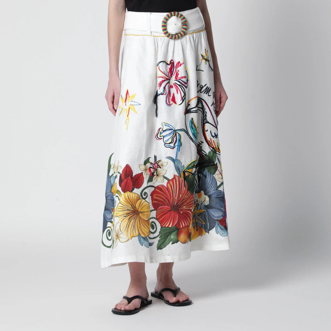 FARM Rio - White linen skirt with tropical embroidery Brand Apparel & Accessories > Clothing > Skirts XS