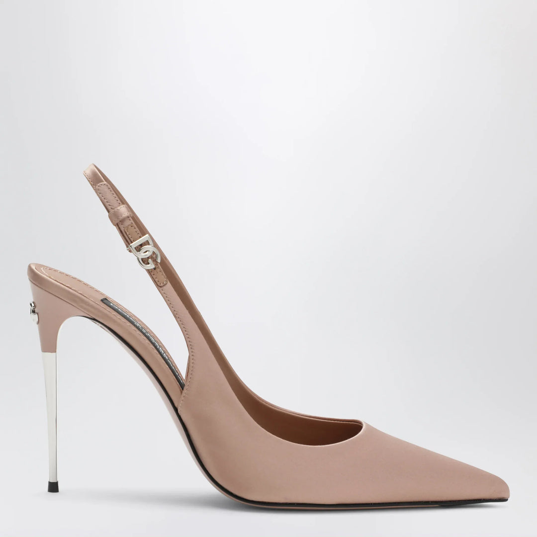 Dolce&amp;Gabbana - Beige satin slingback with DG logo Brand Apparel &amp; Accessories 36 IT