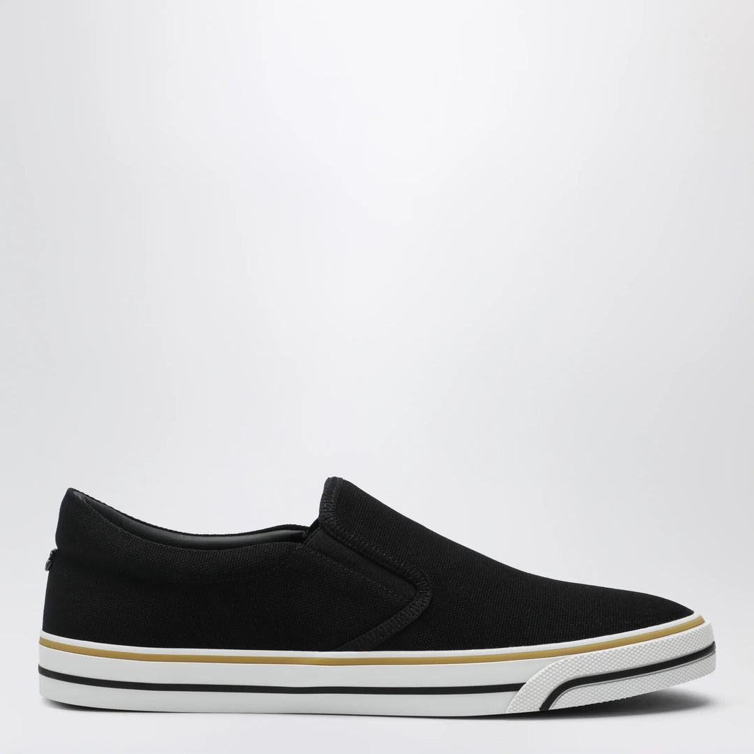 Dolce&amp;Gabbana - Black cotton slip-on shoes with striped details Brand Apparel &amp; Accessories 42 IT