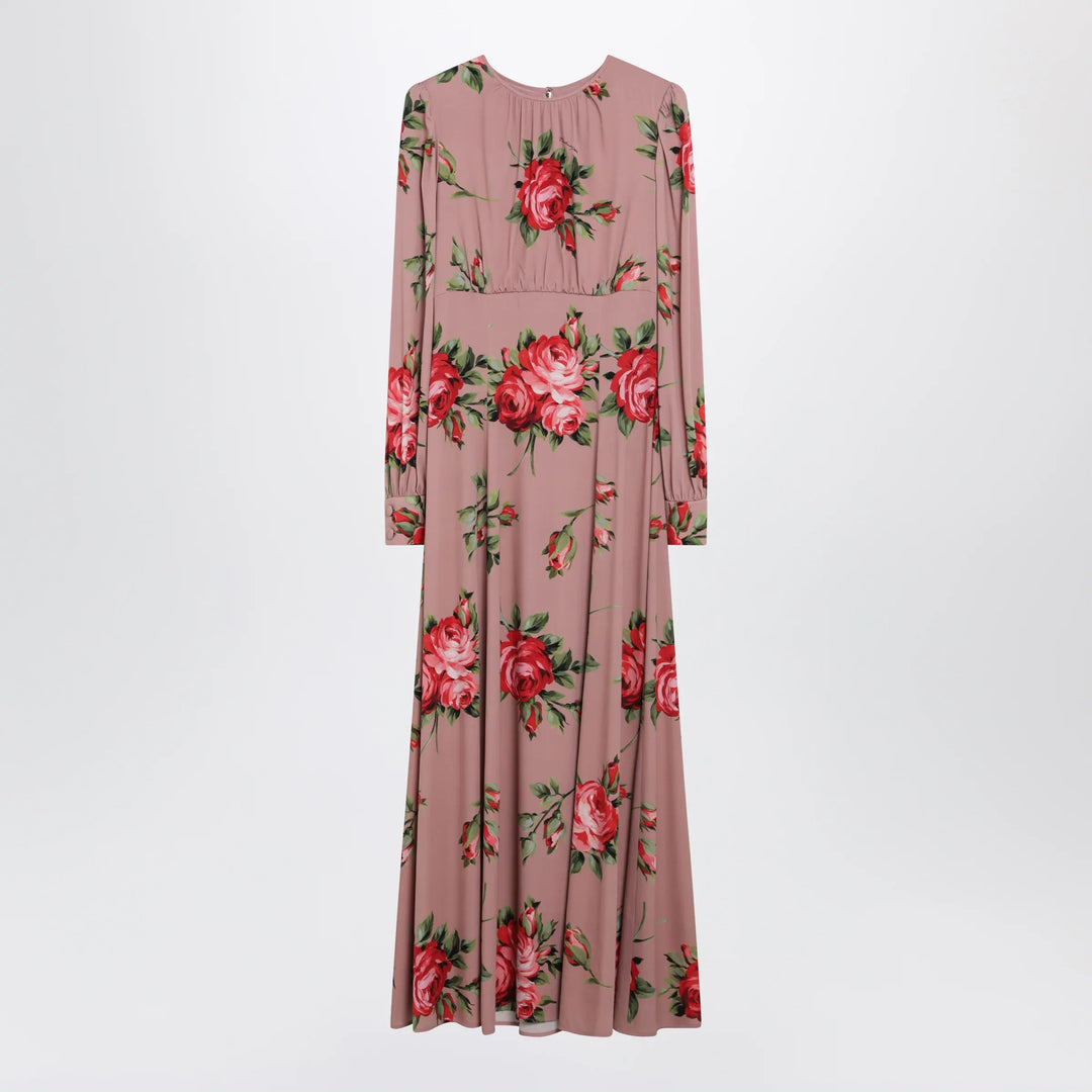 Dolce&amp;Gabbana - Pink crêpe dress with Bouquet print by Dolce &amp; Gabbana Brand Apparel &amp; Accessories 40  IT