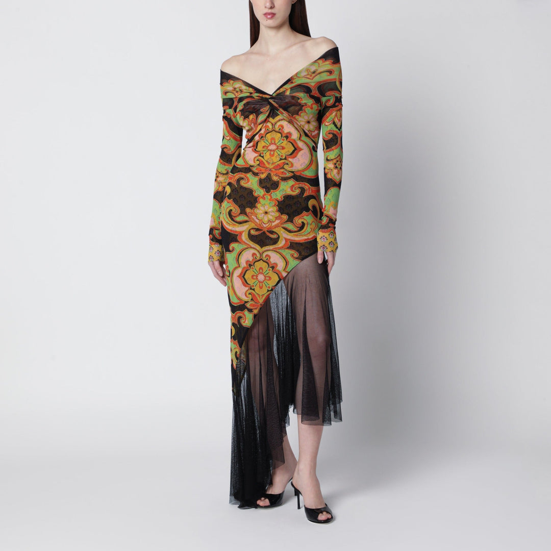 Apparel &amp; Accessories ETRO - Asymmetrical midi dress in stretch tulle with traditional floral print Brand