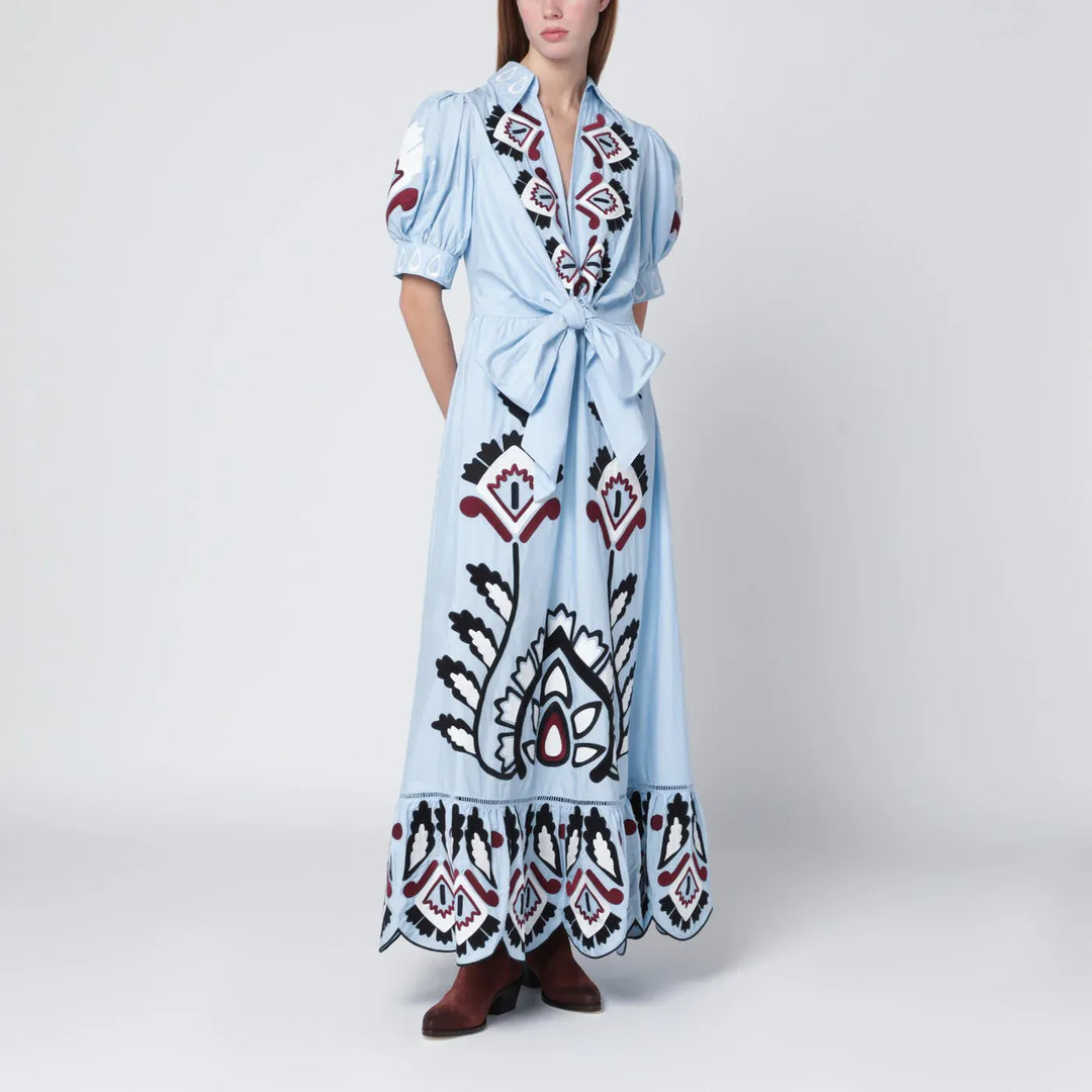 FARM Rio - Light blue embroidered long dress with bow Brand Apparel &amp; Accessories XS