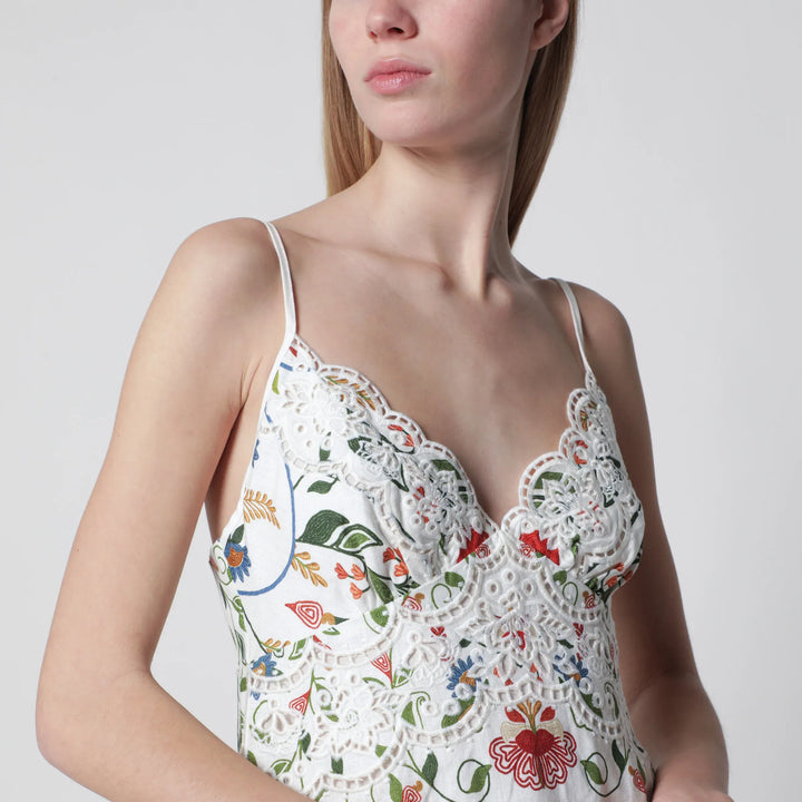 FARM Rio - White midi dress in linen with garden motif Brand Apparel &amp; Accessories