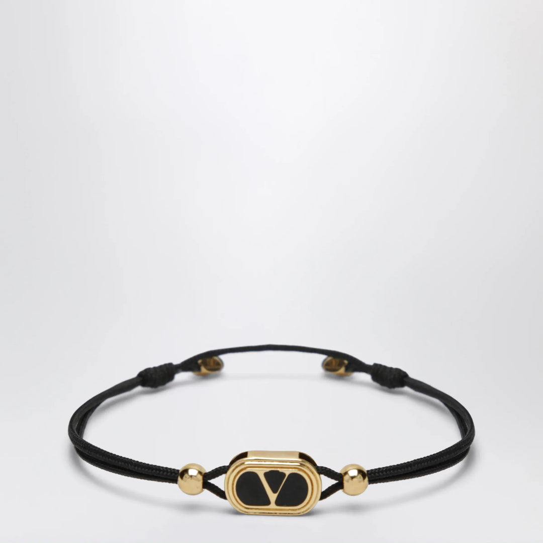 Valentino Garavani - Black cord bracelet with enamelled gold V logo Brand Apparel &amp; Accessories > Jewelry TU