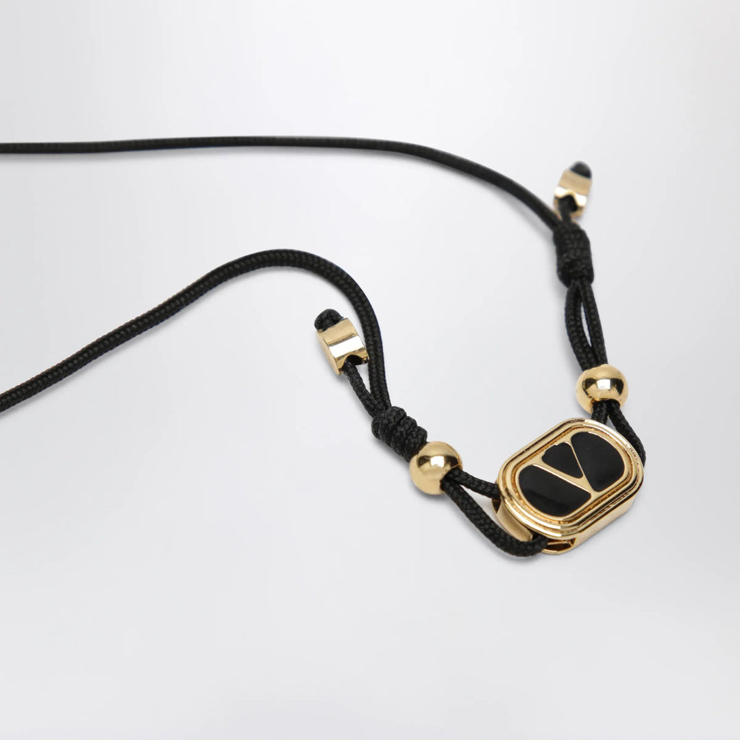 Valentino Garavani - Black cord bracelet with enamelled gold V logo Brand Apparel &amp; Accessories > Jewelry U