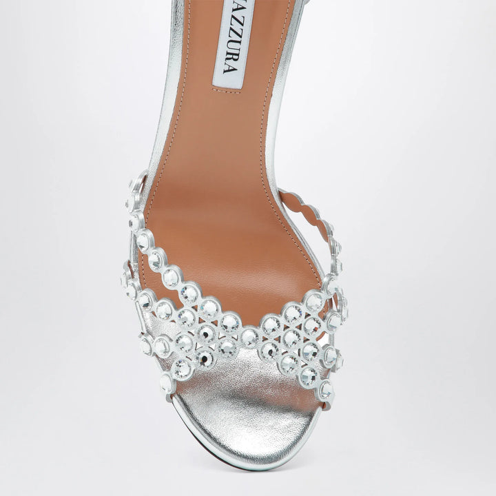 Aquazzura - Tequila silver sandals in metallic leather with crystals Brand Apparel &amp; Accessories > Shoes