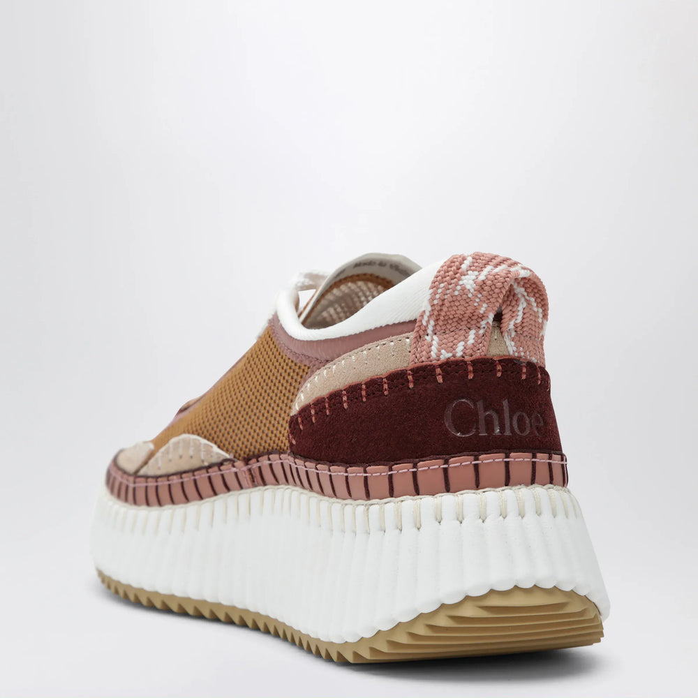 Chloé - Nama sneakers in calf leather and fabric, brown and pink Brand Apparel & Accessories > Shoes