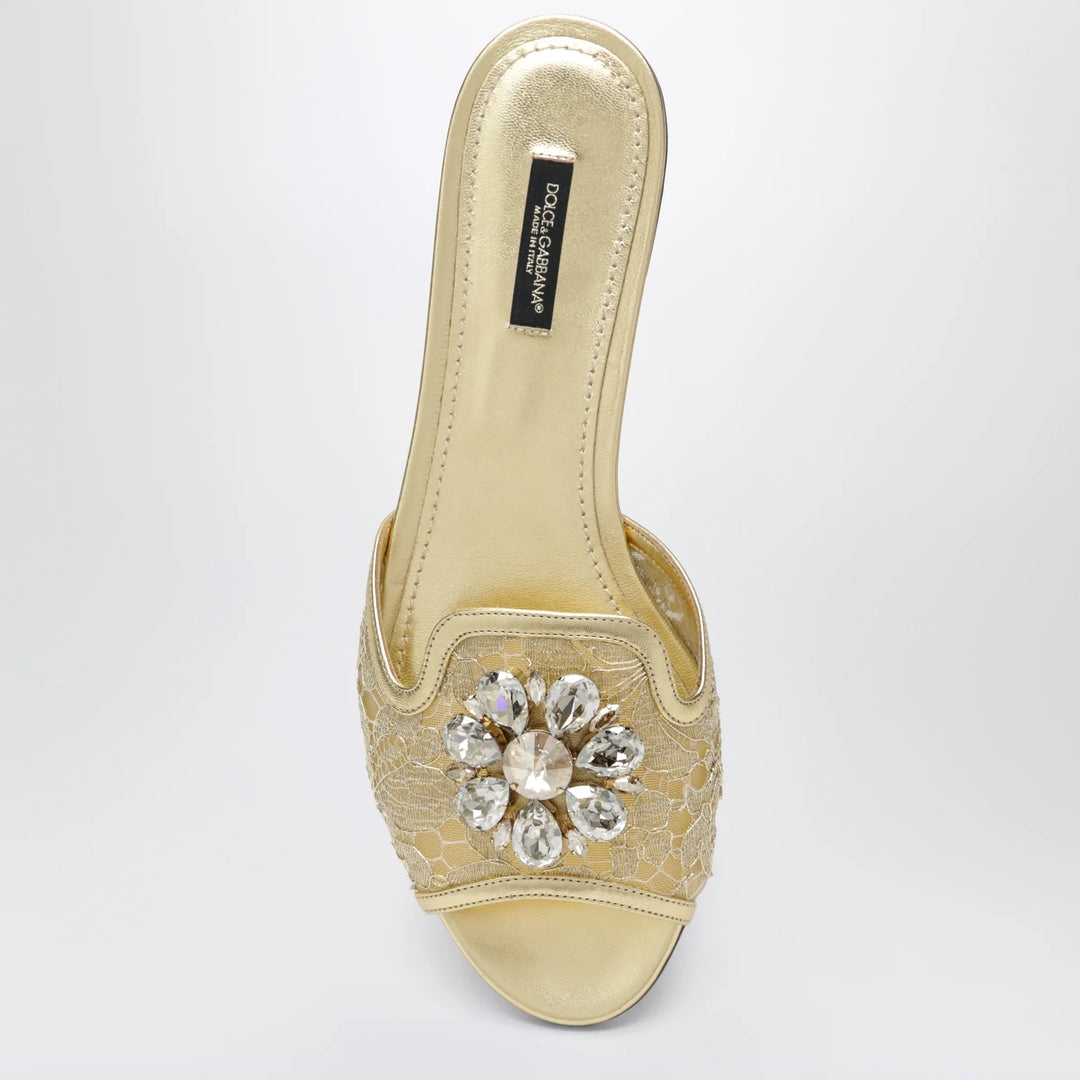 Dolce&amp;Gabbana - Rainbow slides in gold lurex lace with brooch Brand Apparel &amp; Accessories > Shoes