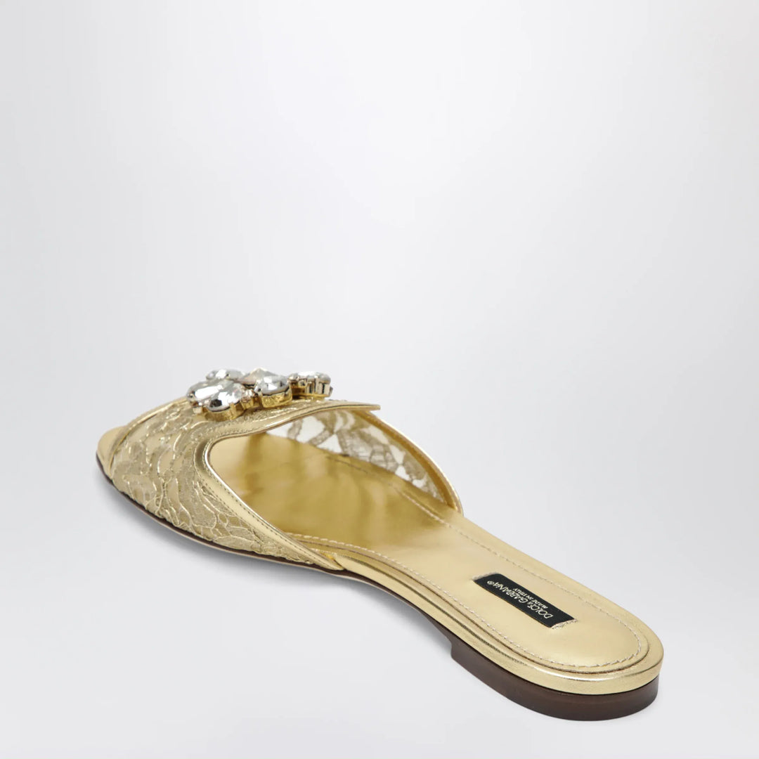 Dolce&amp;Gabbana - Rainbow slides in gold lurex lace with brooch Brand Apparel &amp; Accessories > Shoes