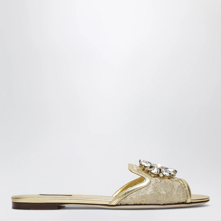 Dolce&amp;Gabbana - Rainbow slides in gold lurex lace with brooch Brand Apparel &amp; Accessories > Shoes 37,5 IT