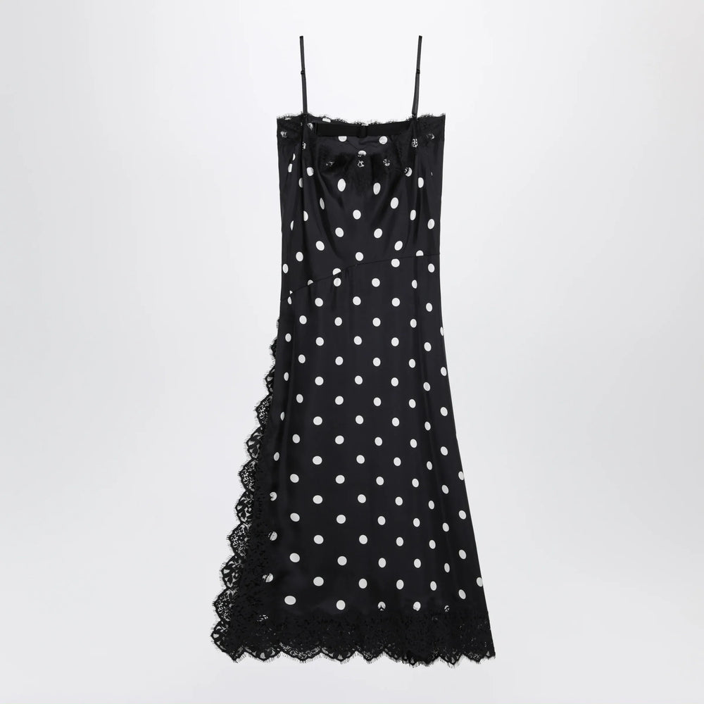Sportmax - Long polka-dot silk dress with lace in black Brand Apparel & Accessories