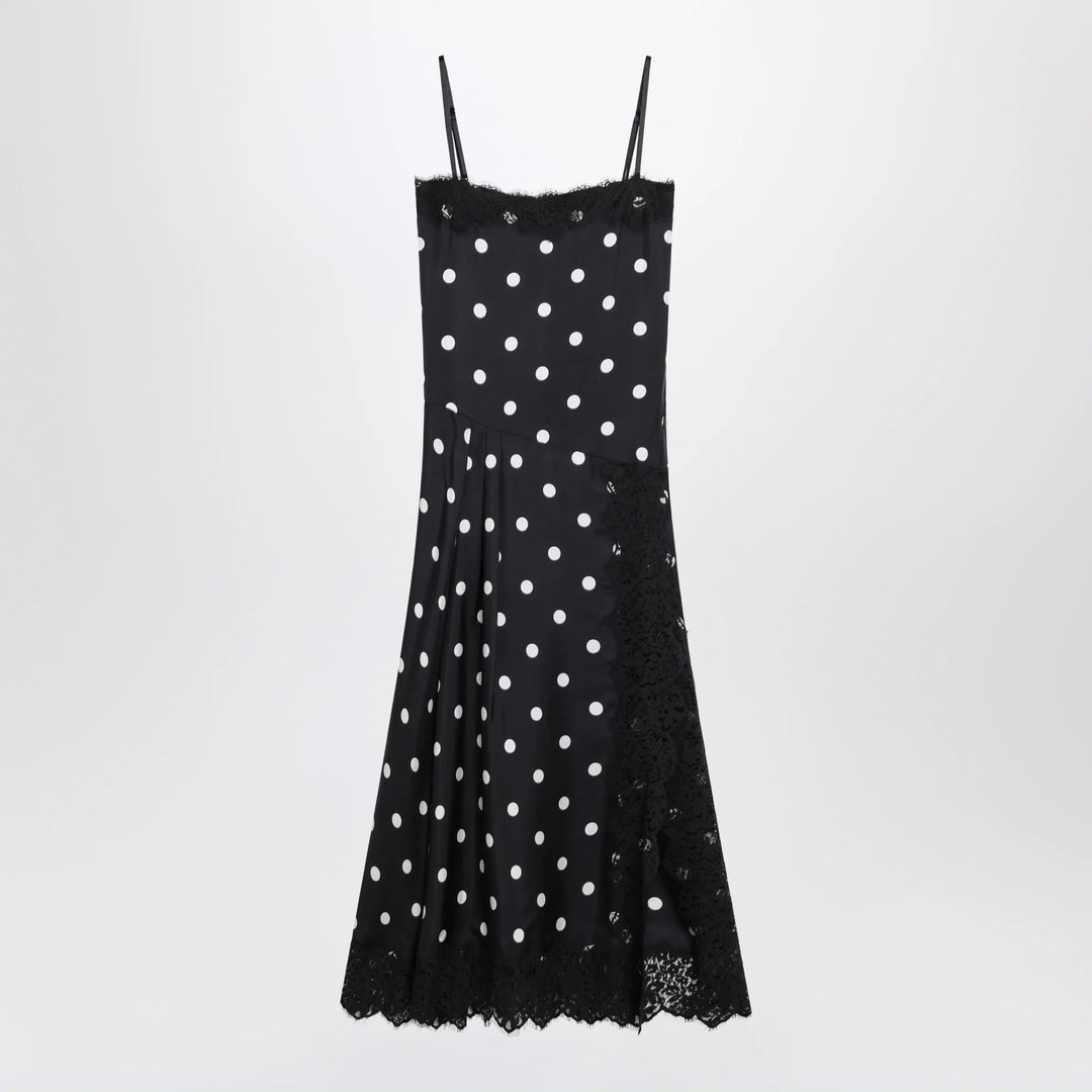 Sportmax - Long polka-dot silk dress with lace in black Brand Apparel & Accessories 40  IT