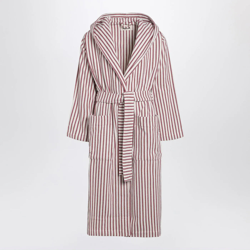 Tekla - Bathrobe white/dark pink striped Brand Apparel & Accessories L