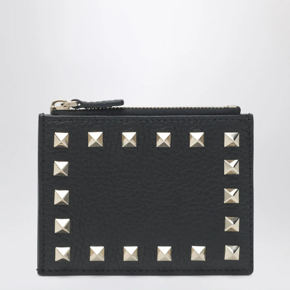 Valentino Garavani - Black leather Rockstud zip card holder Brand Apparel & Accessories TU