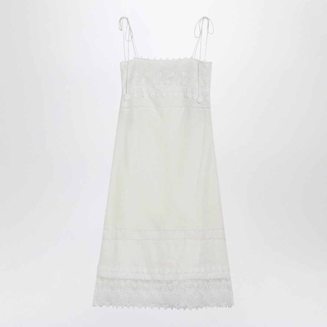 Apparel & Accessories Valentino - Ivory linen midi dress with Sangallo embroidery Brand