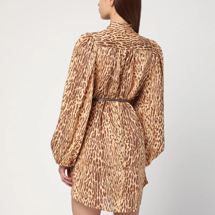 ZIMMERMANN - Leopard print short dress in linen Brand Apparel &amp; Accessories