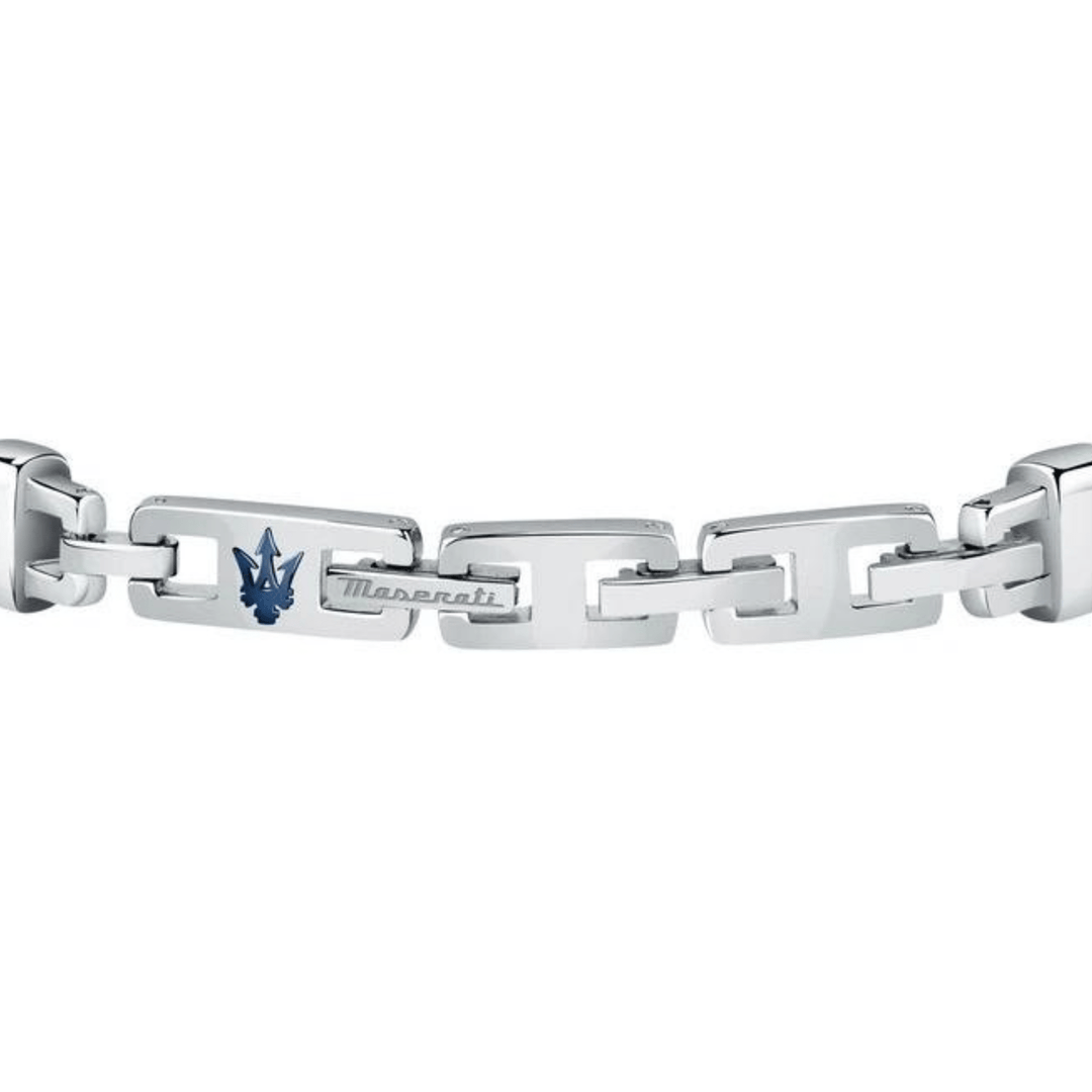 Maserati Bracelets Maserati Jewels Blue Flat Leather Bracelet Silver Logo Brand