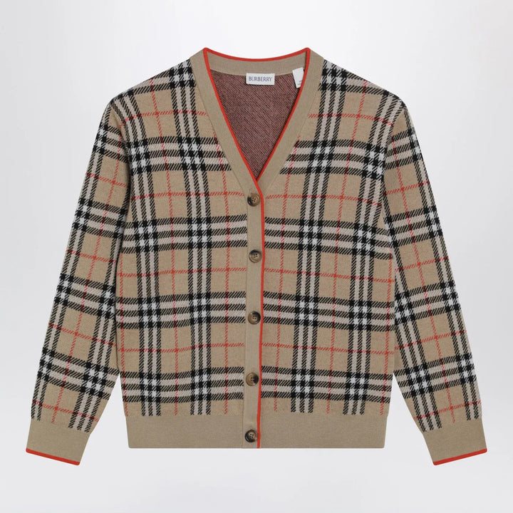Burberry - Beige wool cardigan with Check motif Brand Cardigan 10