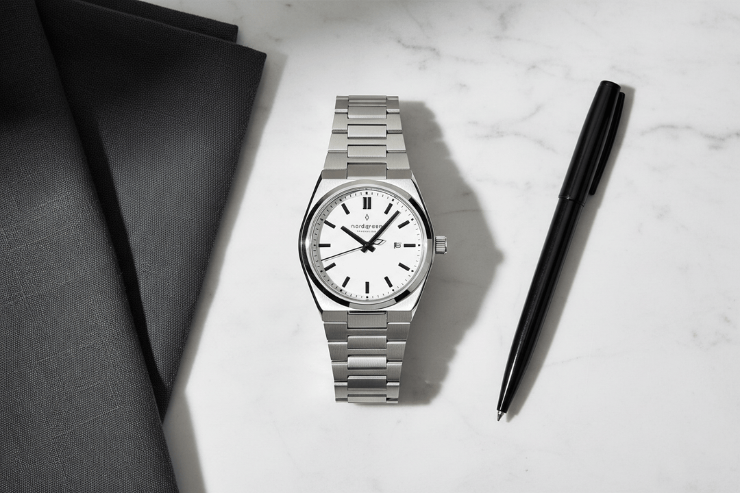 Nordgreen Succession 41mm White Dial &amp; Black Indicies Stainless Steel Strap Watch Brand Chronograph Watches