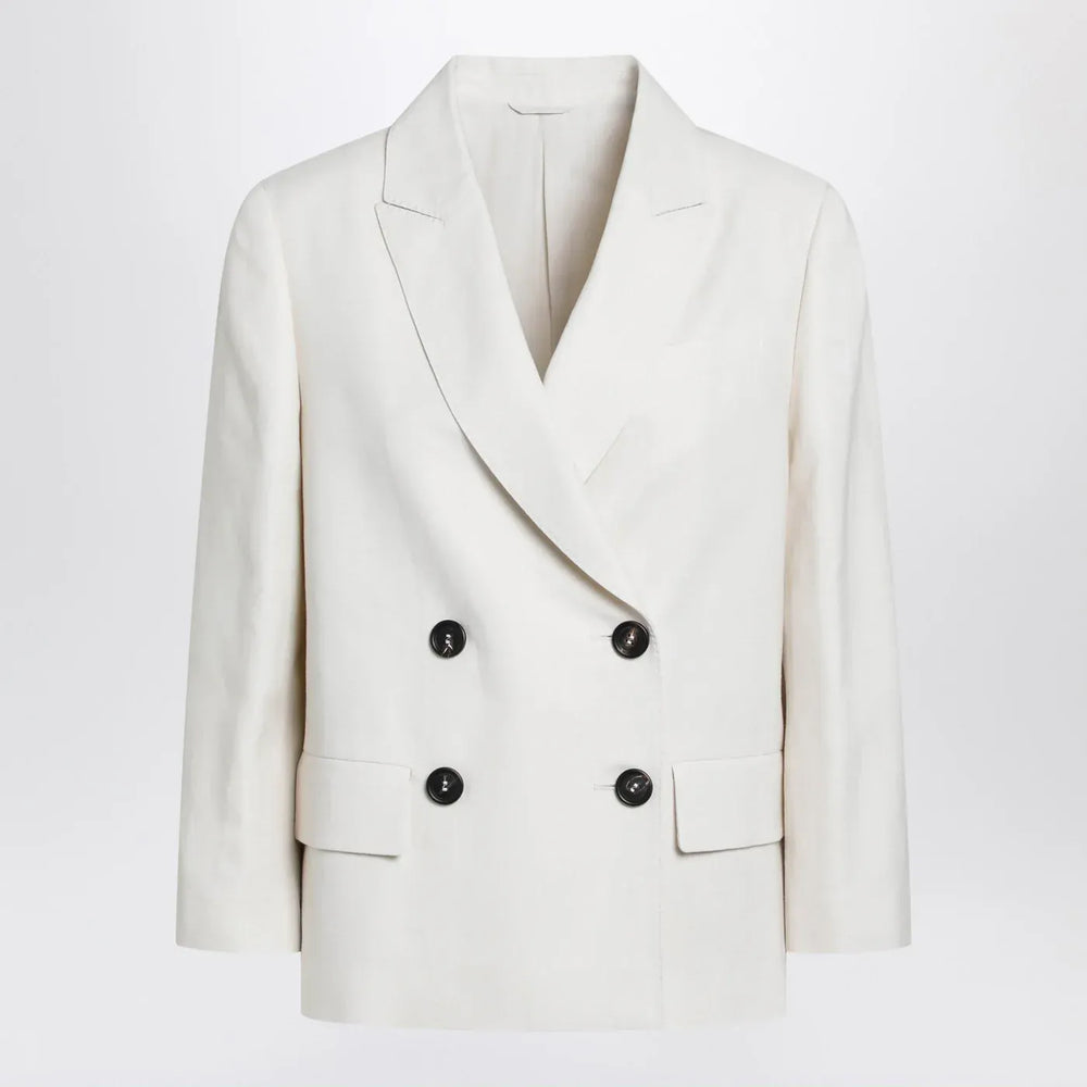 Brunello Cucinelli - Ivory fluid twill jacket in viscose and linen Brand Coats & Jackets 40  IT
