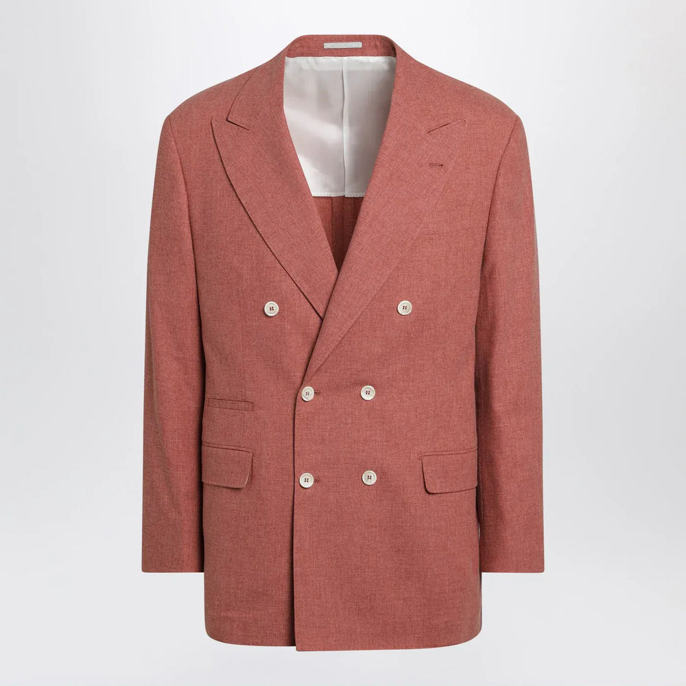 Brunello Cucinelli - Peach double-breasted wool-blend jacket Brand Coats & Jackets 48 IT