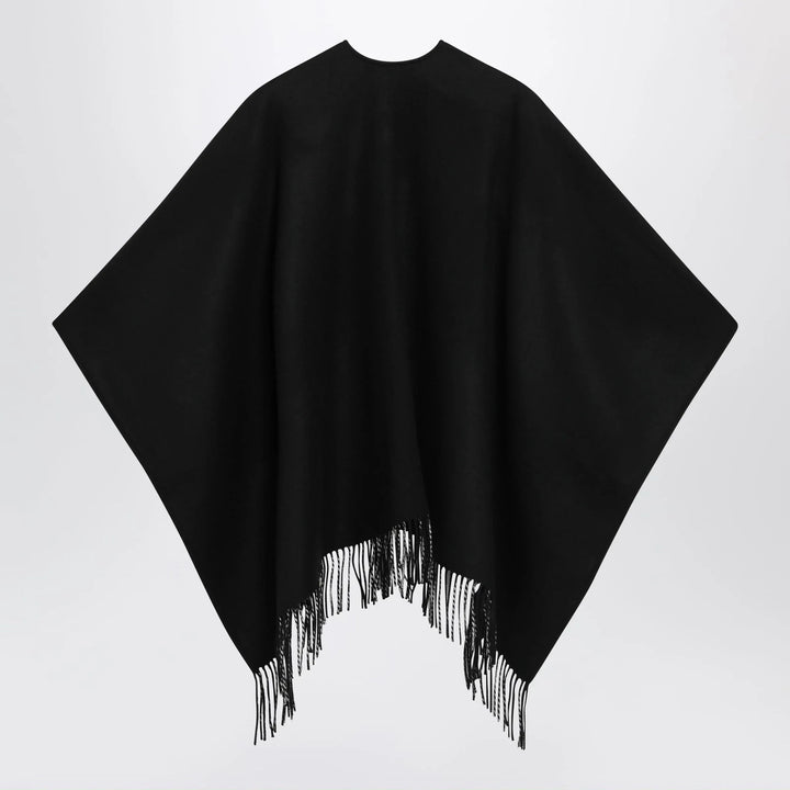 Burberry - Reversible wool check cape with fringes in black Brand Coats &amp; Jackets U