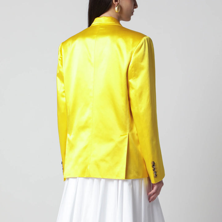 Dries Van Noten - Double-Breasted Cotton Blend Jacket Shiny Yellow Brand Coats &amp; Jackets