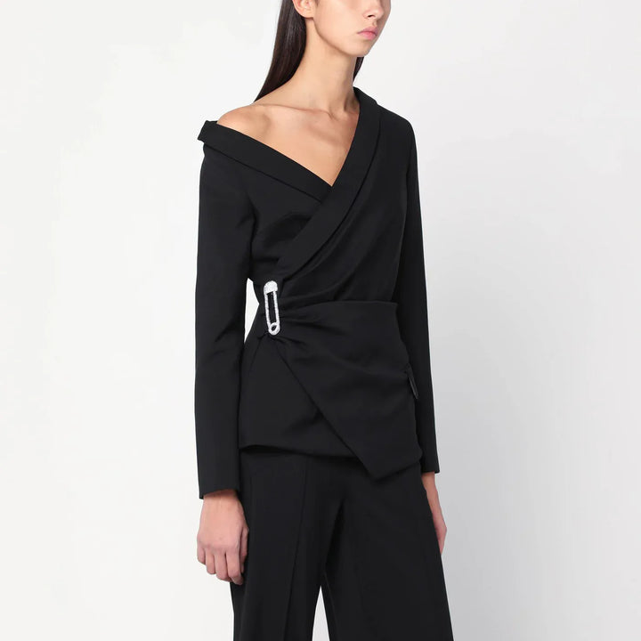 Giuseppe di Morabito - Asymmetrical black jacket with brooch detail Brand Coats &amp; Jackets 40  IT