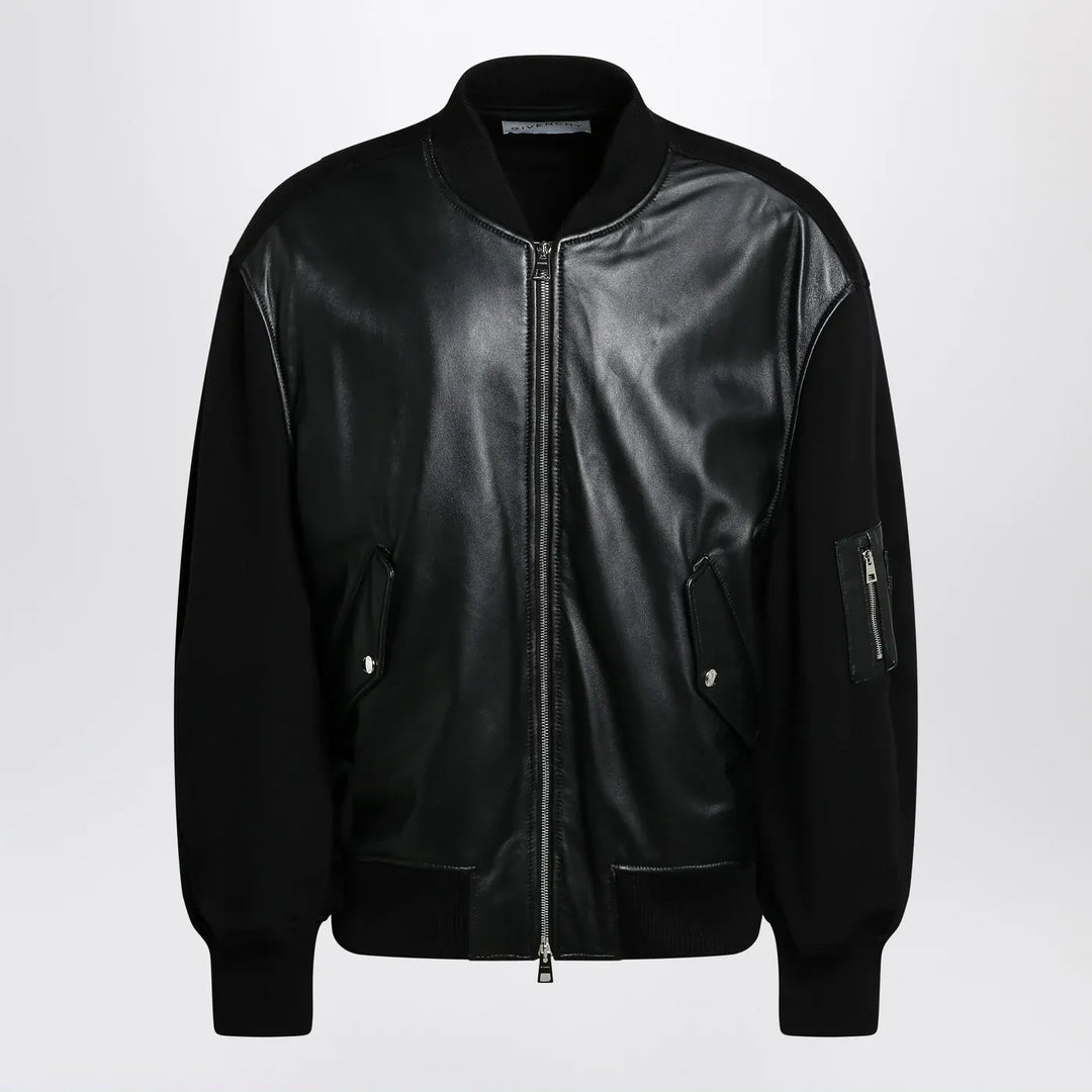 Givenchy - Black leather bomber jacket with wool sleeves Brand Coats &amp; Jackets XL