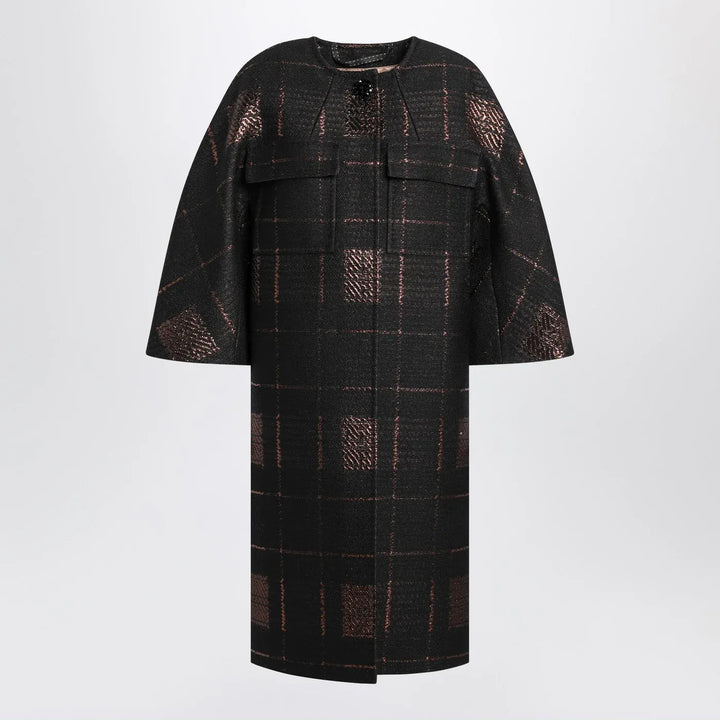 Max Mara Atelier - Black cocoon coat in jacquard lamé Brand Coats &amp; Jackets 40  IT