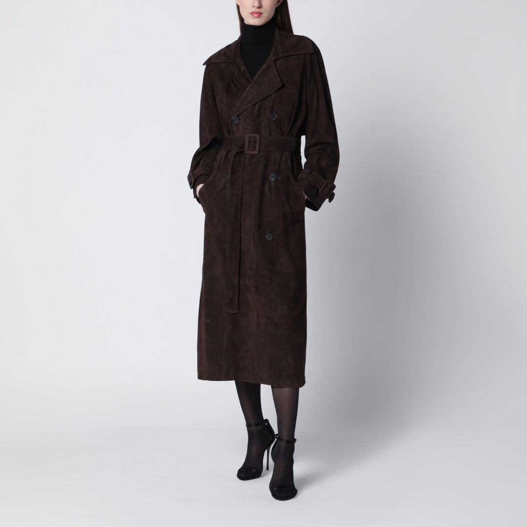 Coats &amp; Jackets Sword 6644 - Brown double-breasted suede trench coat Brand