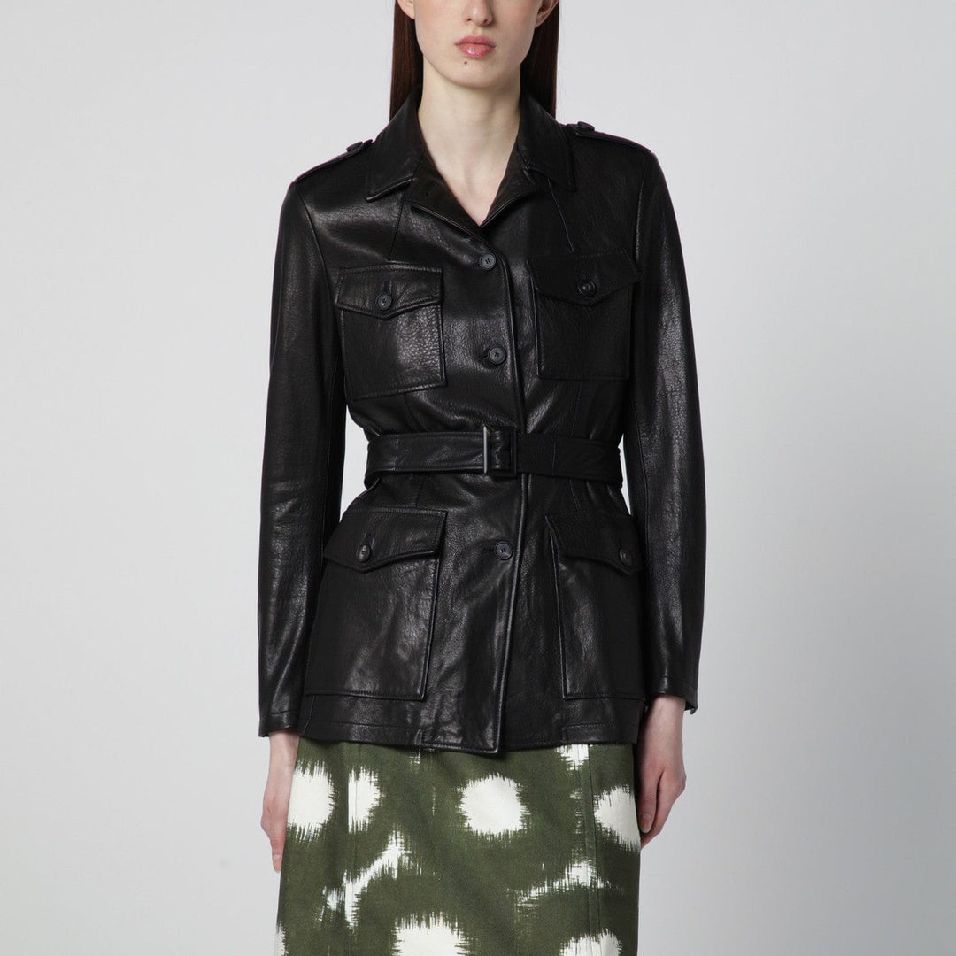 Coats &amp; Jackets Tagliatore - Black leather belted jacket Brand