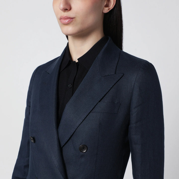 Tagliatore - Navy blue double-breasted linen jacket Brand Coats &amp; Jackets