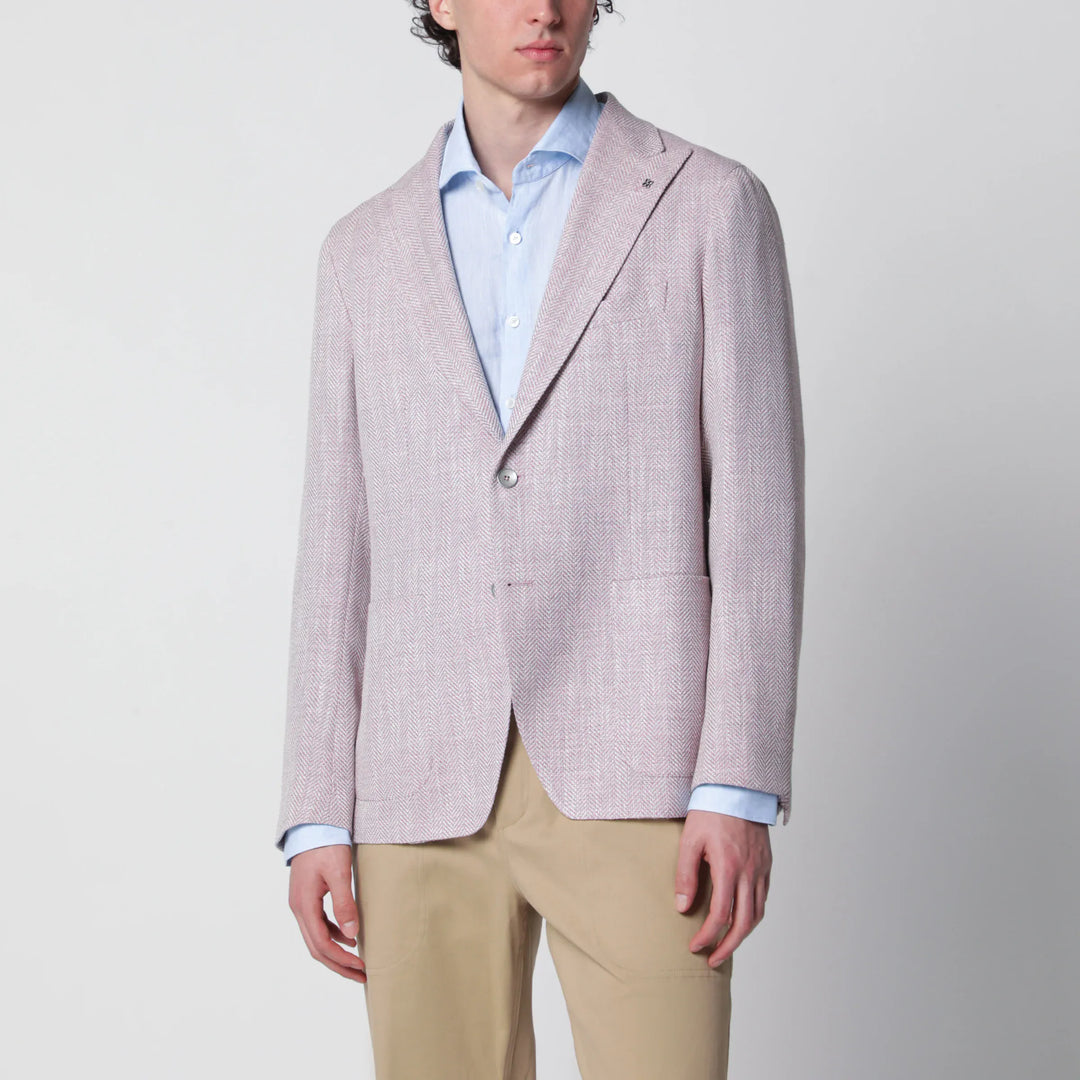Tagliatore - Single-Breasted Herringbone Jacket Lilac Brand Coats &amp; Jackets 48 IT