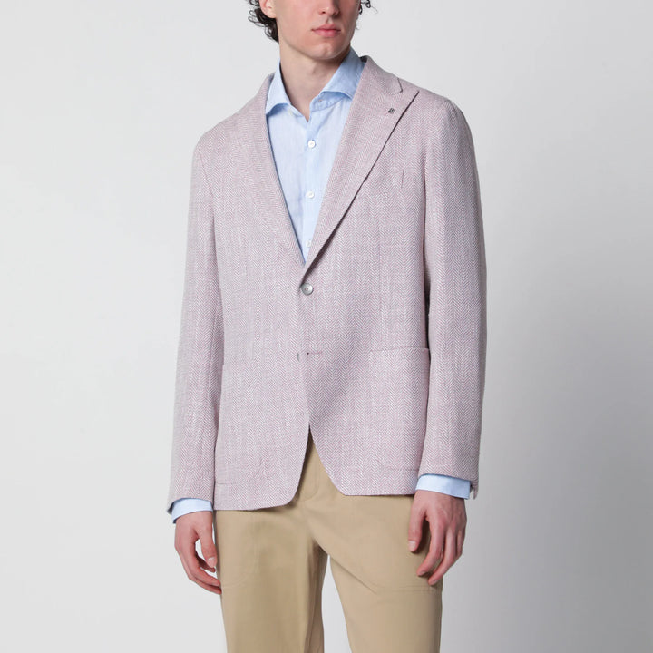 Tagliatore - Single-Breasted Herringbone Jacket Lilac Brand Coats &amp; Jackets 48 IT