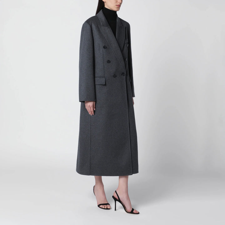 Victoria Beckham - Double-breasted coat in grey mélange wool and cashmere Brand Coats &amp; Jackets 6 UK